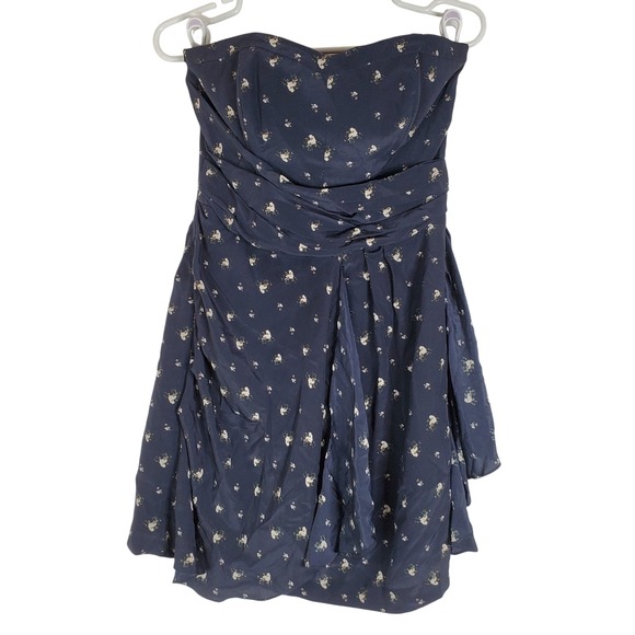 Club Monaco Harper Silk Navy Floral Strapless Mini Dress Size 8 Party Cocktail - Picture 3 of 16